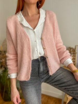 Suzy gilet mohair rose poudre