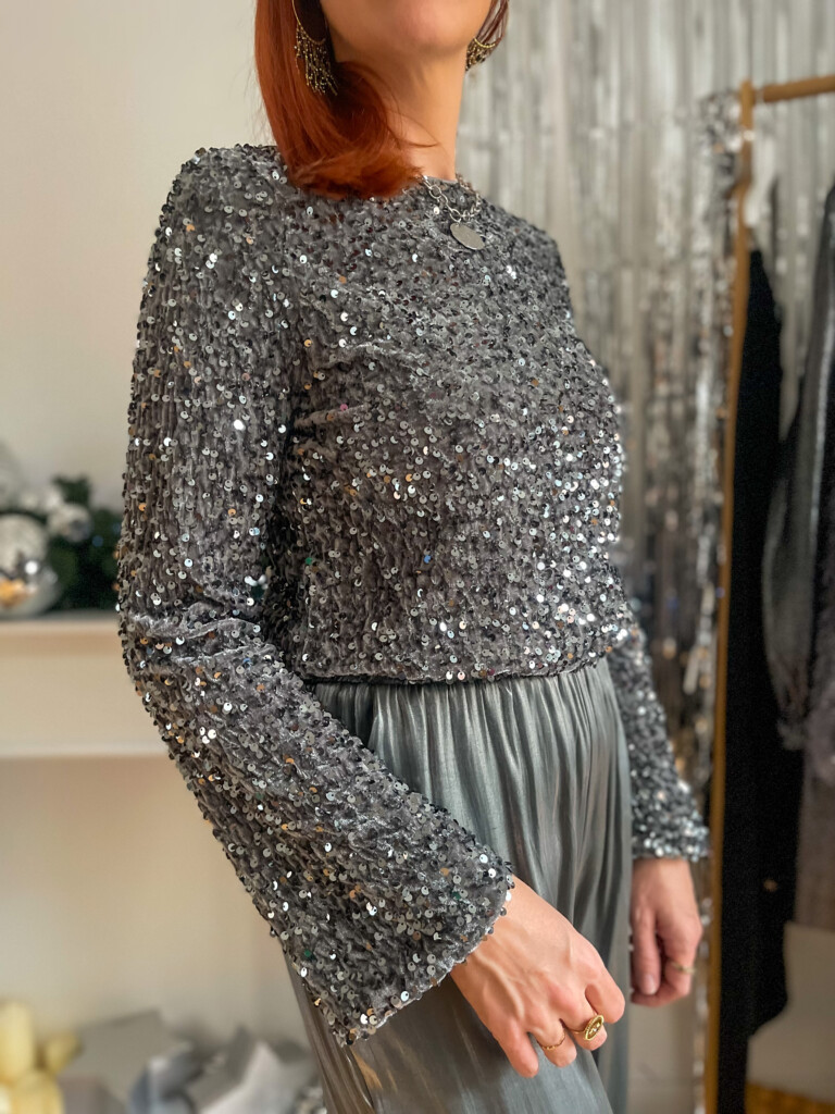 Bella top sequins gris