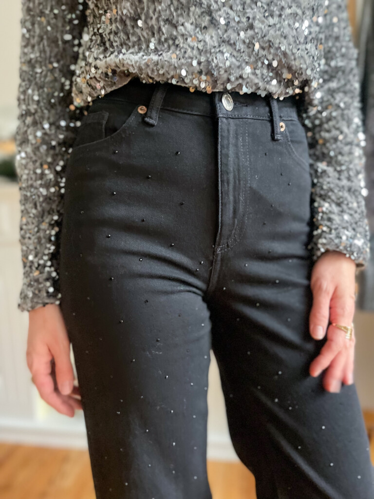 Tessa jean flare sequins noir